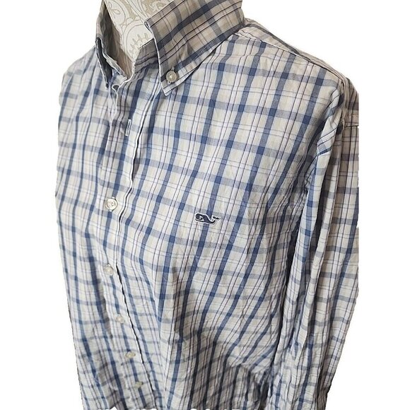 Vineyard Vines Shirt Whale Button Down White Plaid Slim Fit Men's Large - Picture 2 of 9